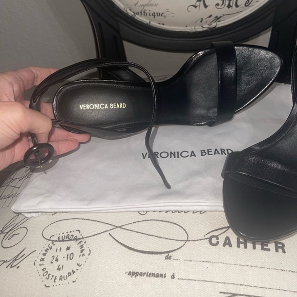 Veronica Beard Black Darcelle Ankle Strap Sandal Heeled Stiletto Leather Sz 10 - Picture 3 of 8